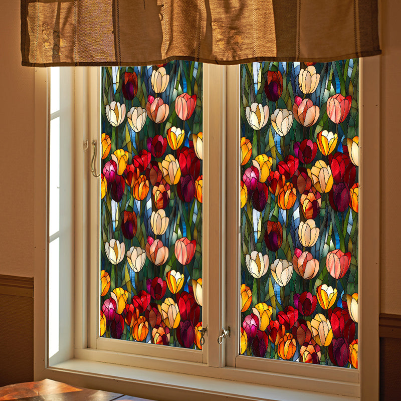 Double-sided colorful flower static glass sticker