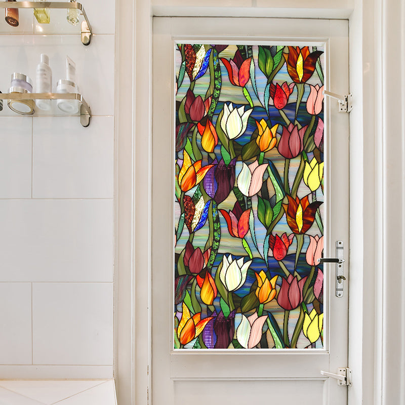 Double-sided colorful flower static glass sticker