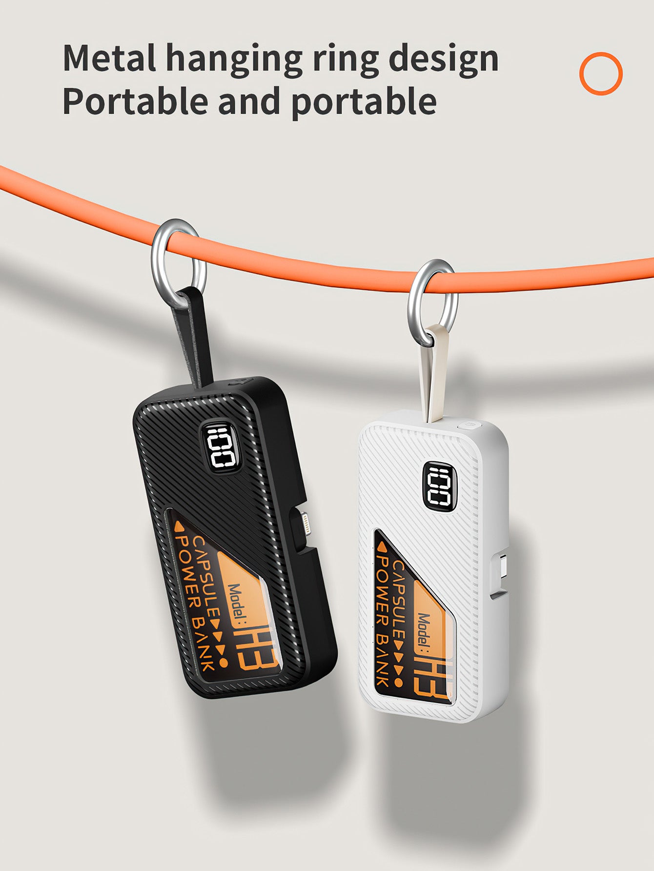 Mini Portable Power Bank Keychain with Built-in Charging Cable