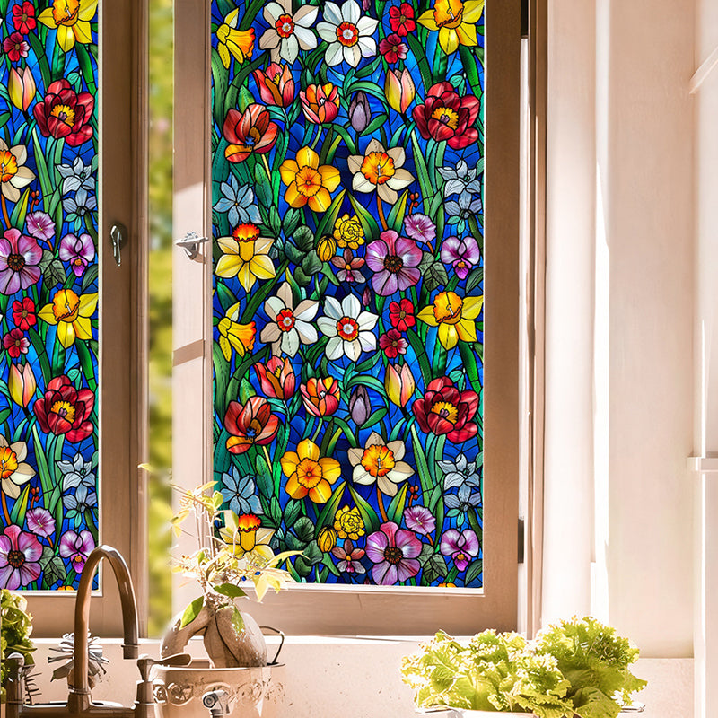 Double-sided colorful flower static glass sticker