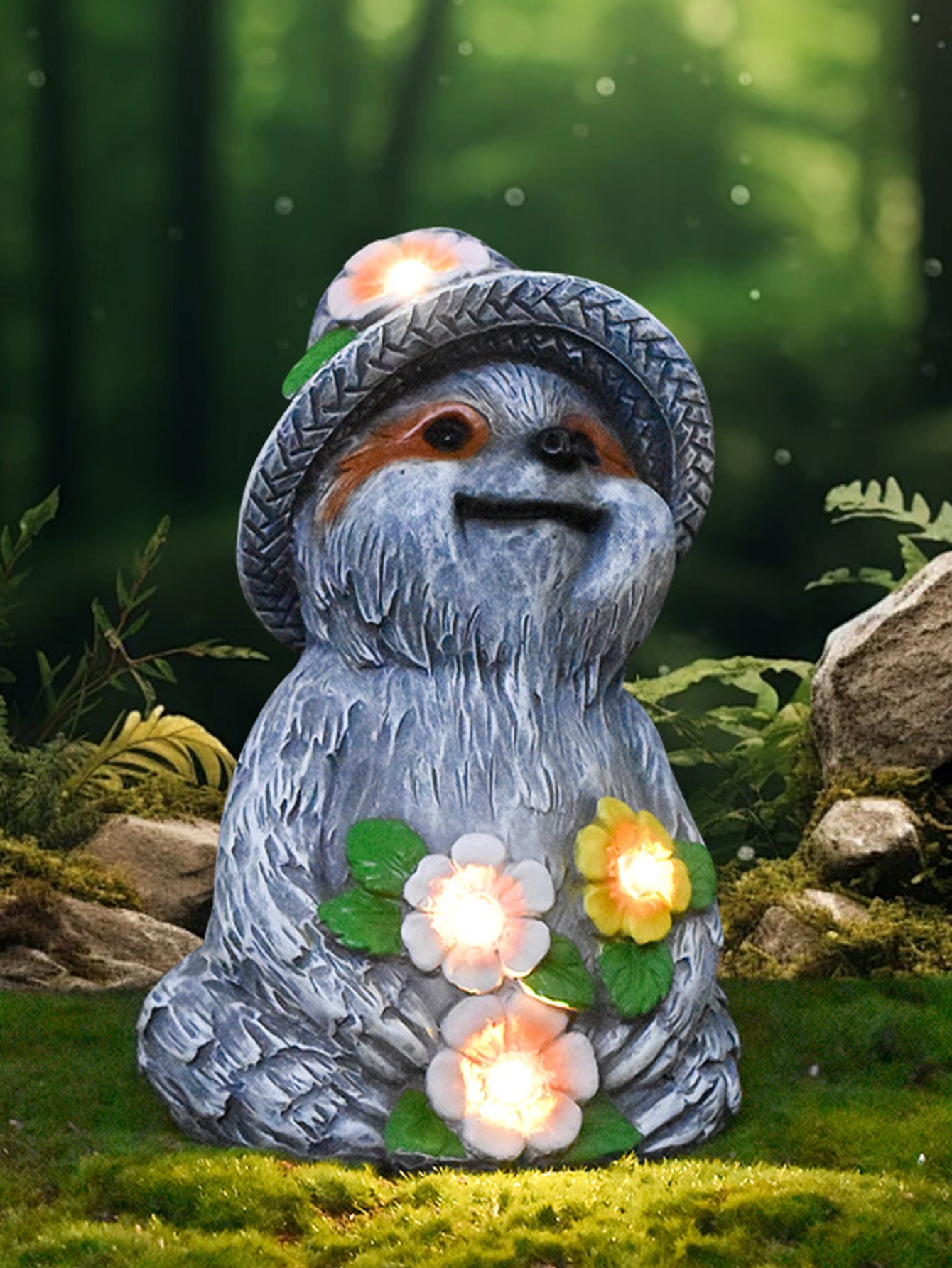 Solar-Powered Sloth Fairy Garden Statue