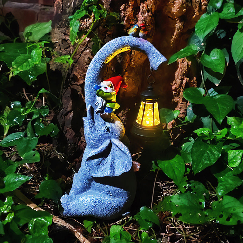 Solar Resin Elephant Elf Outdoor Light
