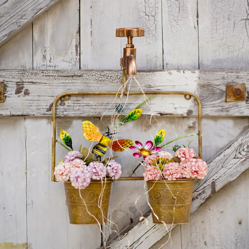 Solar faucet double flower pot wall mounted light