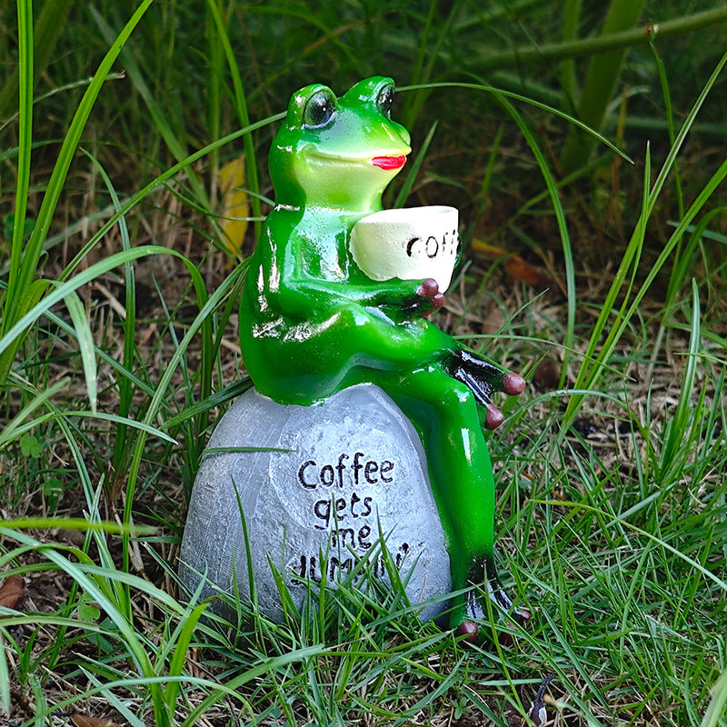 Outdoor garden courtyard frog drinking coffee ornaments