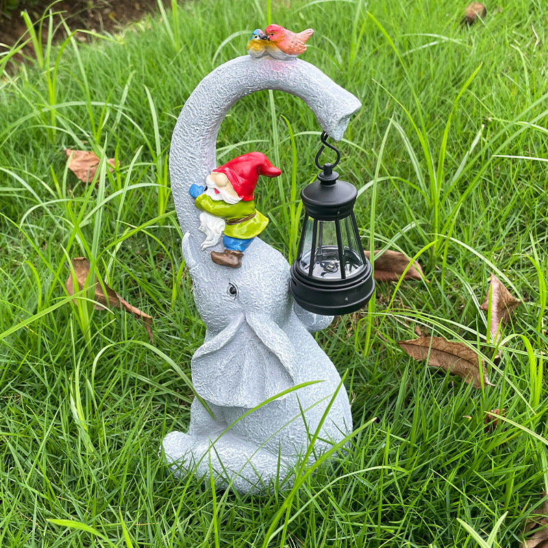 Solar Resin Elephant Elf Outdoor Light