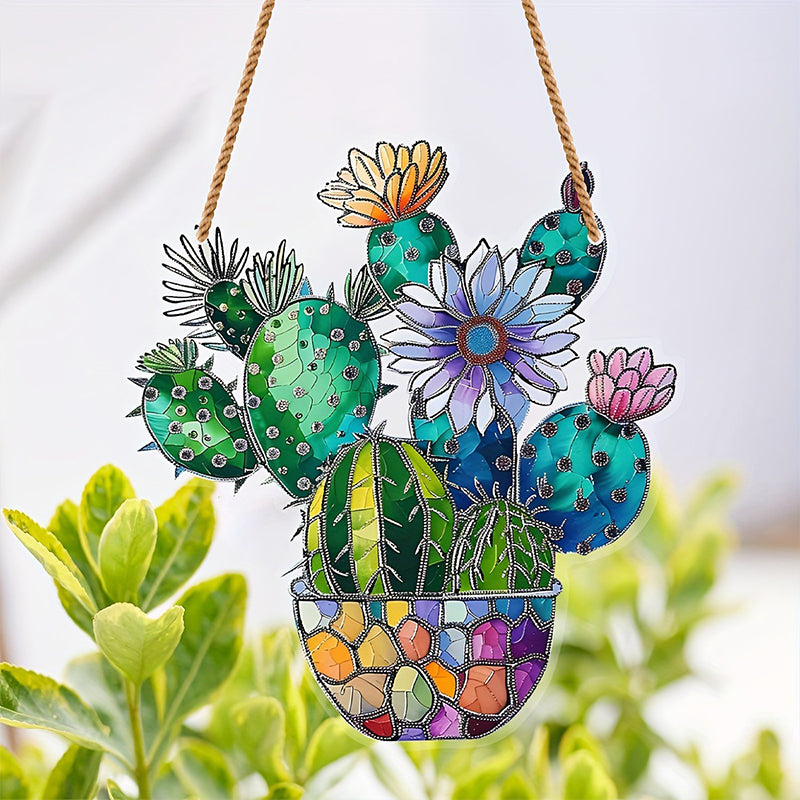 Cactus Potted Decorative Colored Acrylic Window Hanging