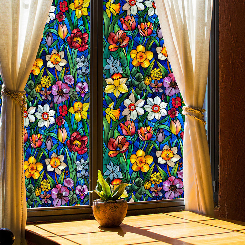 Double-sided colorful flower static glass sticker