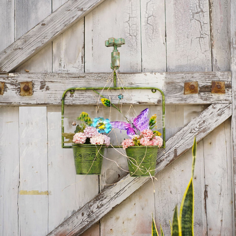 Solar faucet double flower pot wall mounted light