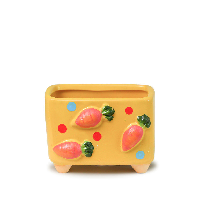 Pastoral fresh painted relief fruit succulent ceramic flower pots