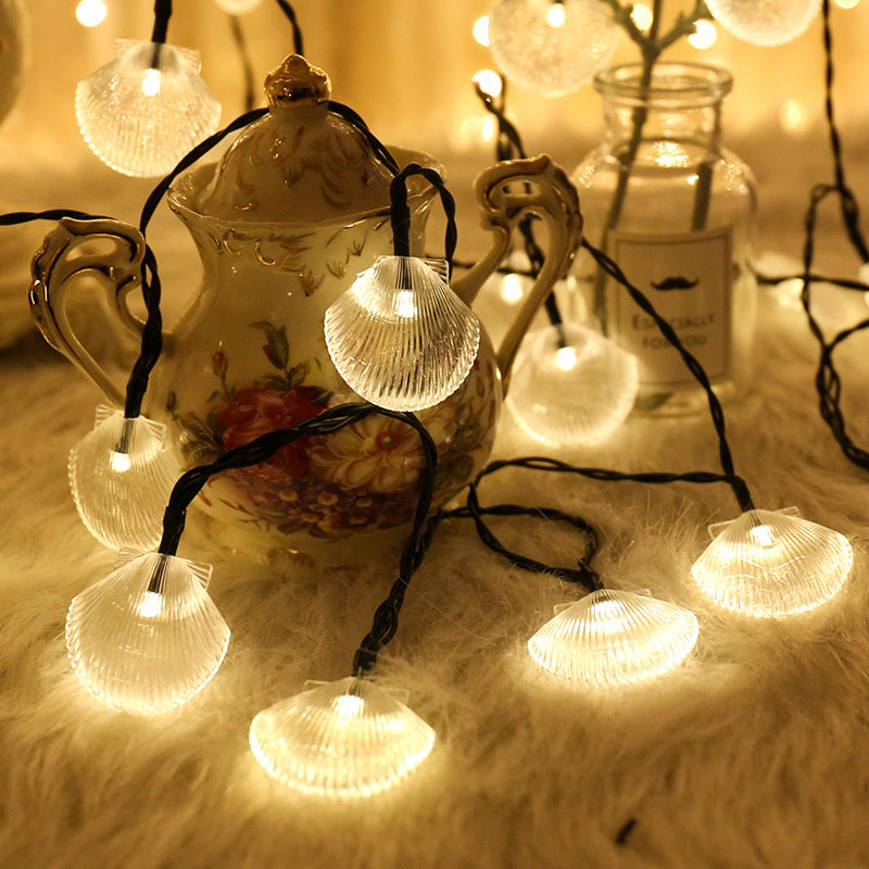 Solar-Powered LED Seashell String Lights