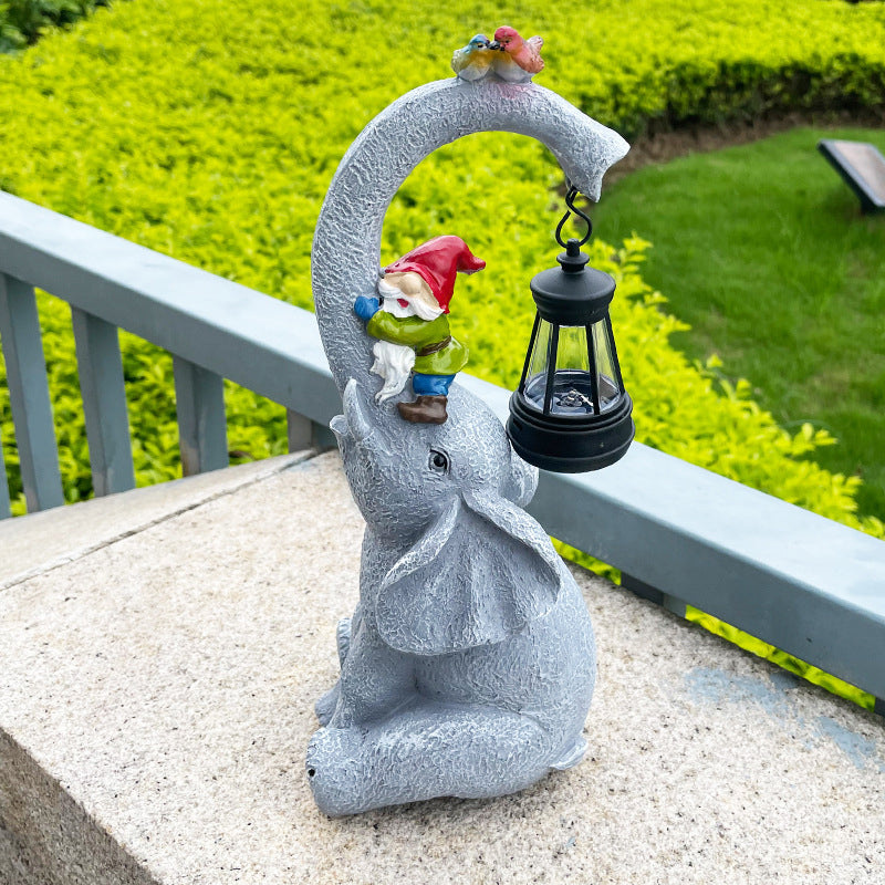 Solar Resin Elephant Elf Outdoor Light