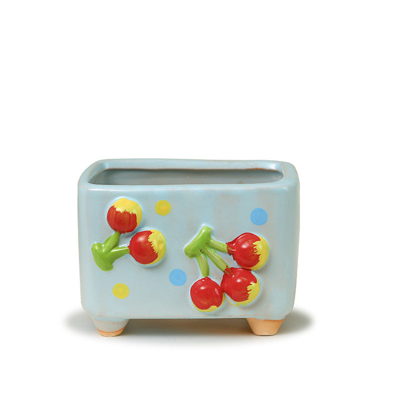 Pastoral fresh painted relief fruit succulent ceramic flower pots