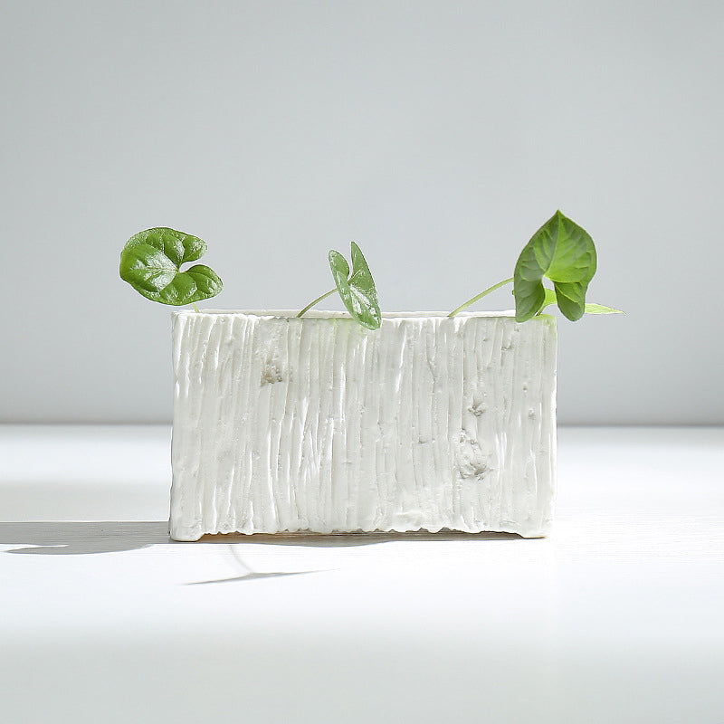 Simple plain fired hydroponic white porcelain flower pot
