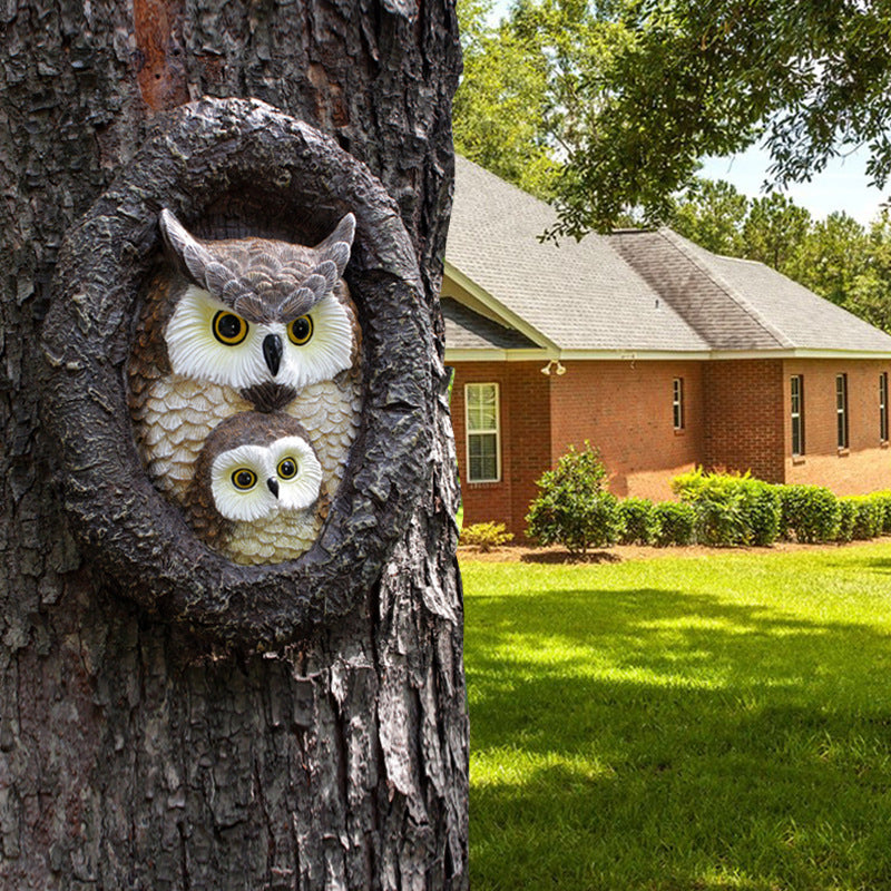 Mother and Child Owl Tree Hole Pendant