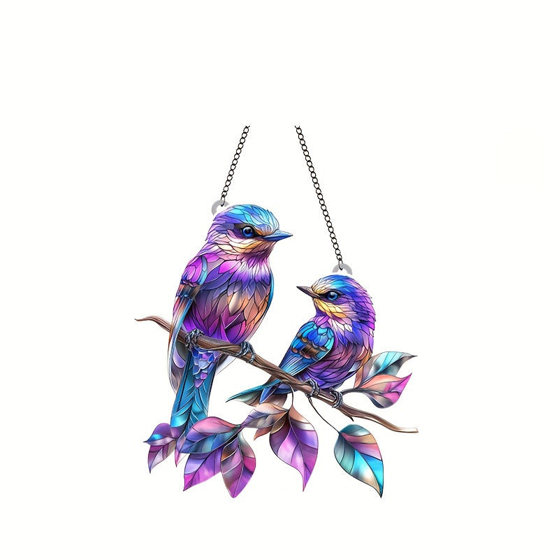 Colorful Parrot Branch Decorated Acrylic Sun Catcher