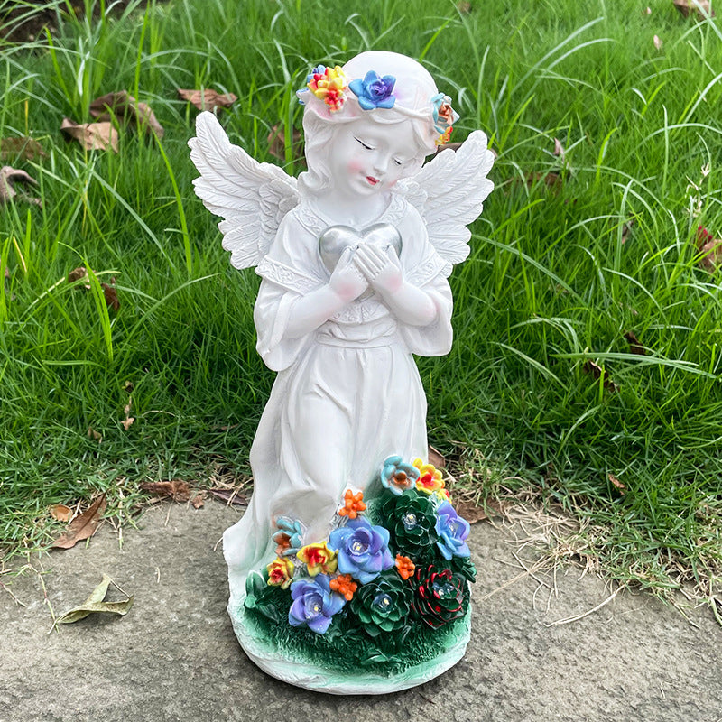 Nordic Praying Angel Statue Solar Resin Ornaments