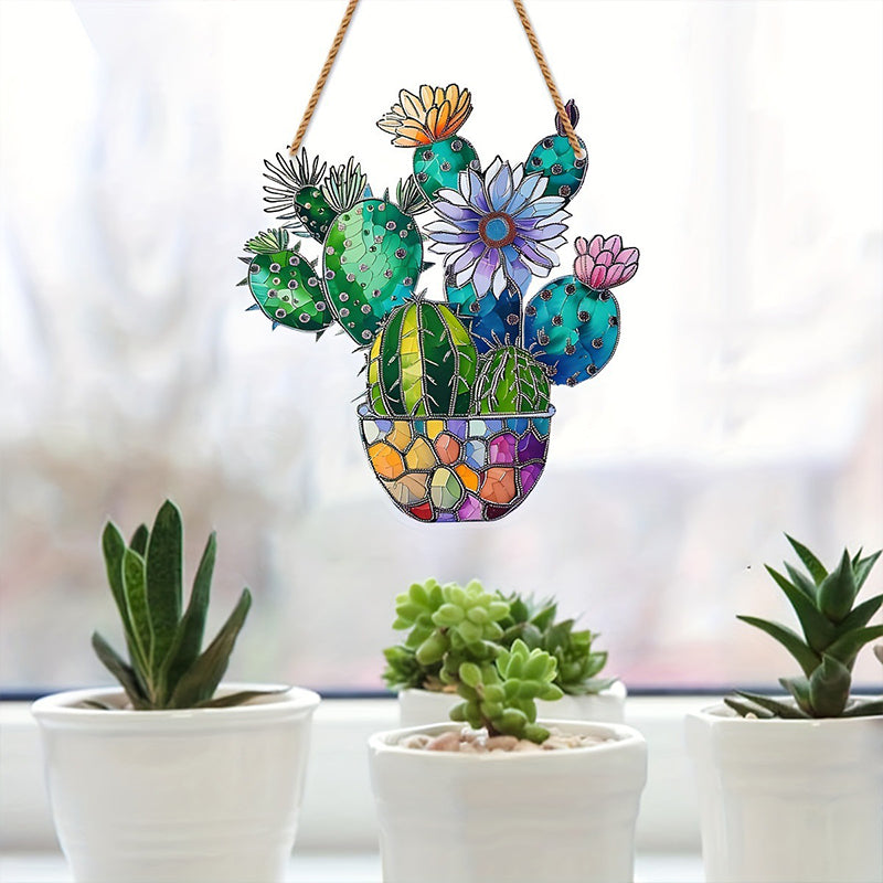 Cactus Potted Decorative Colored Acrylic Window Hanging