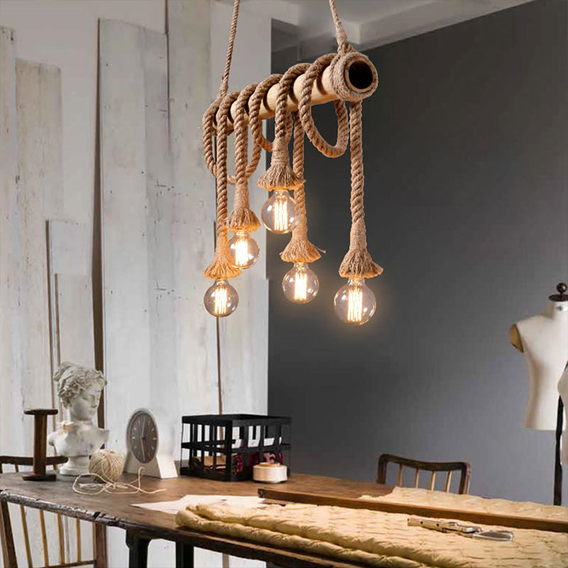 Retro hemp rope bamboo tube chandelier