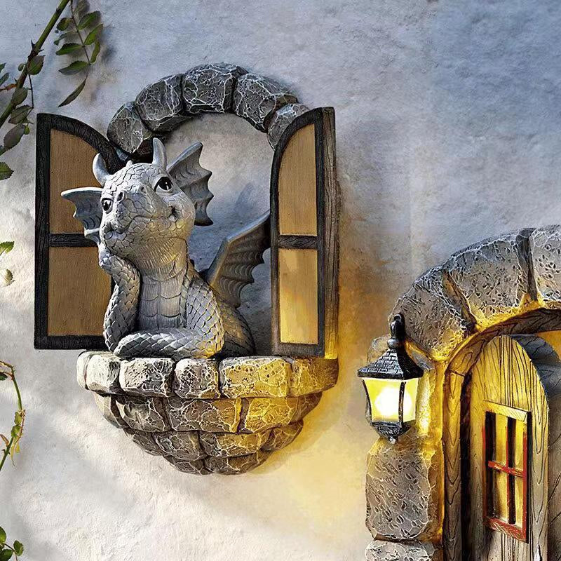 Creative dinosaur climbing window resin ornaments