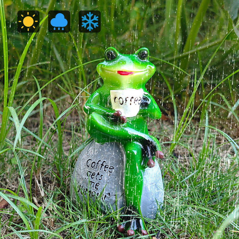 Outdoor garden courtyard frog drinking coffee ornaments
