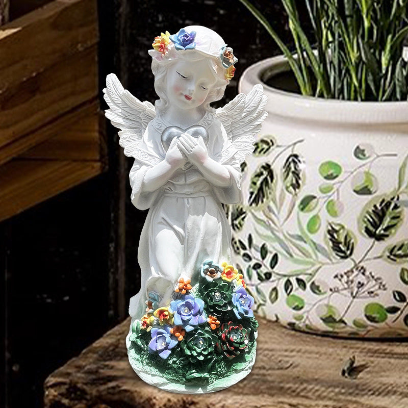 Nordic Praying Angel Statue Solar Resin Ornaments