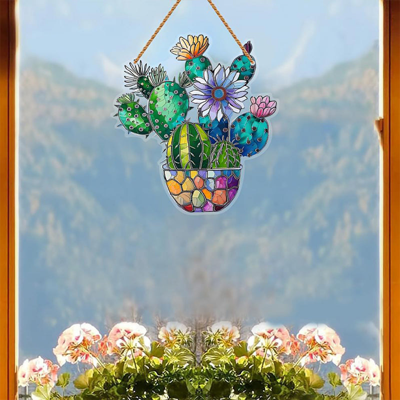 Cactus Potted Decorative Colored Acrylic Window Hanging