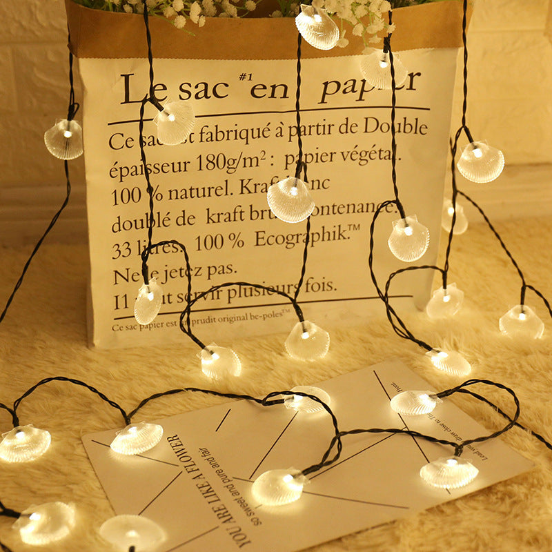 Solar-Powered LED Seashell String Lights
