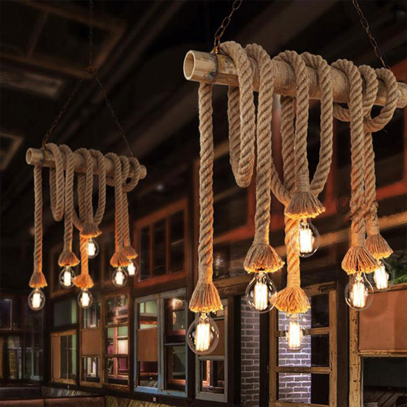 Retro hemp rope bamboo tube chandelier
