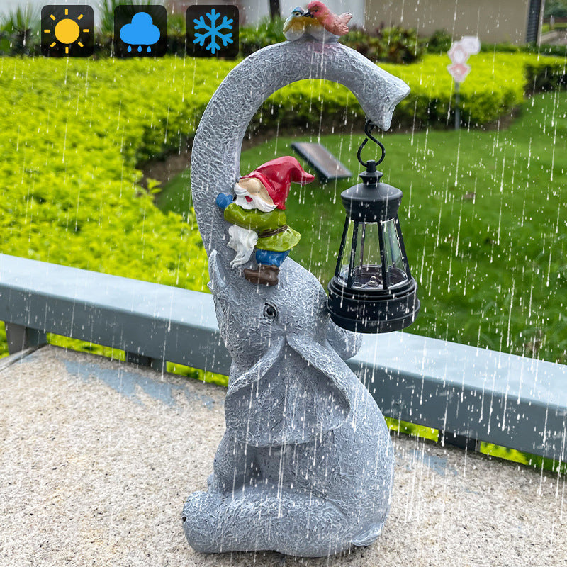 Solar Resin Elephant Elf Outdoor Light