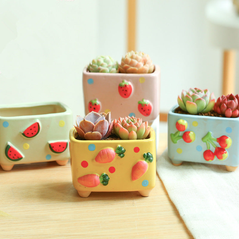 Pastoral fresh painted relief fruit succulent ceramic flower pots