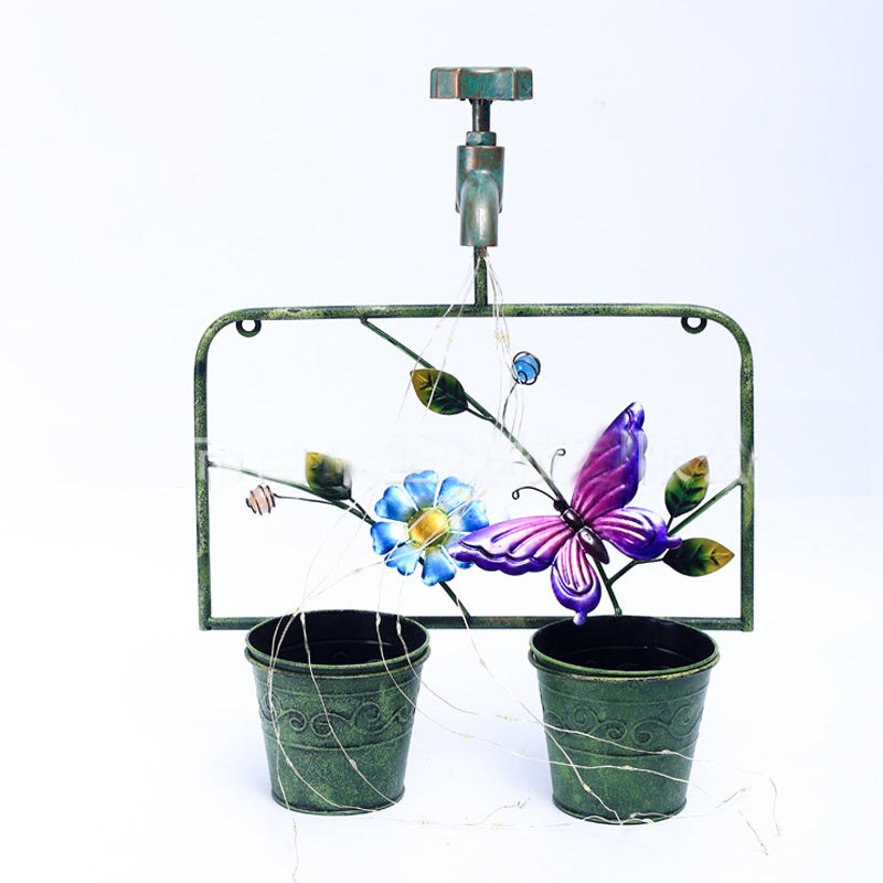 Solar faucet double flower pot wall mounted light