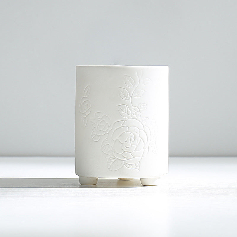 Simple plain fired hydroponic white porcelain flower pot