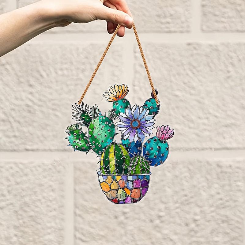 Cactus Potted Decorative Colored Acrylic Window Hanging