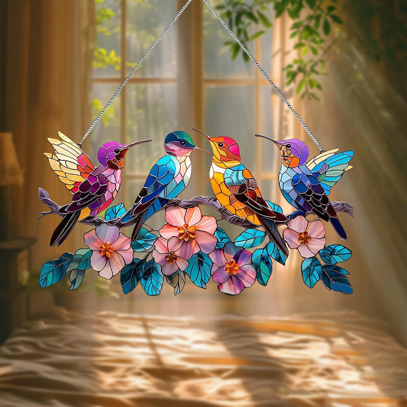 Colorful Parrot Branch Decorated Acrylic Sun Catcher
