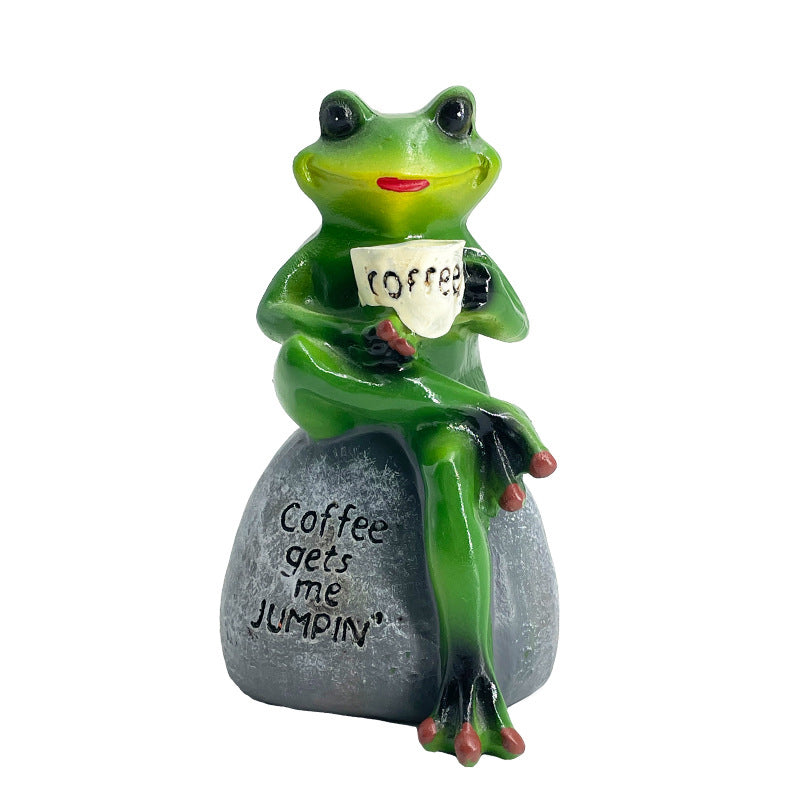 Outdoor garden courtyard frog drinking coffee ornaments