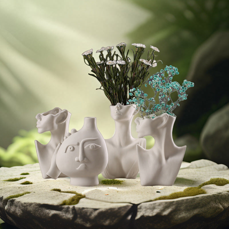 Human body ceramic dried flower vase bisque decoration