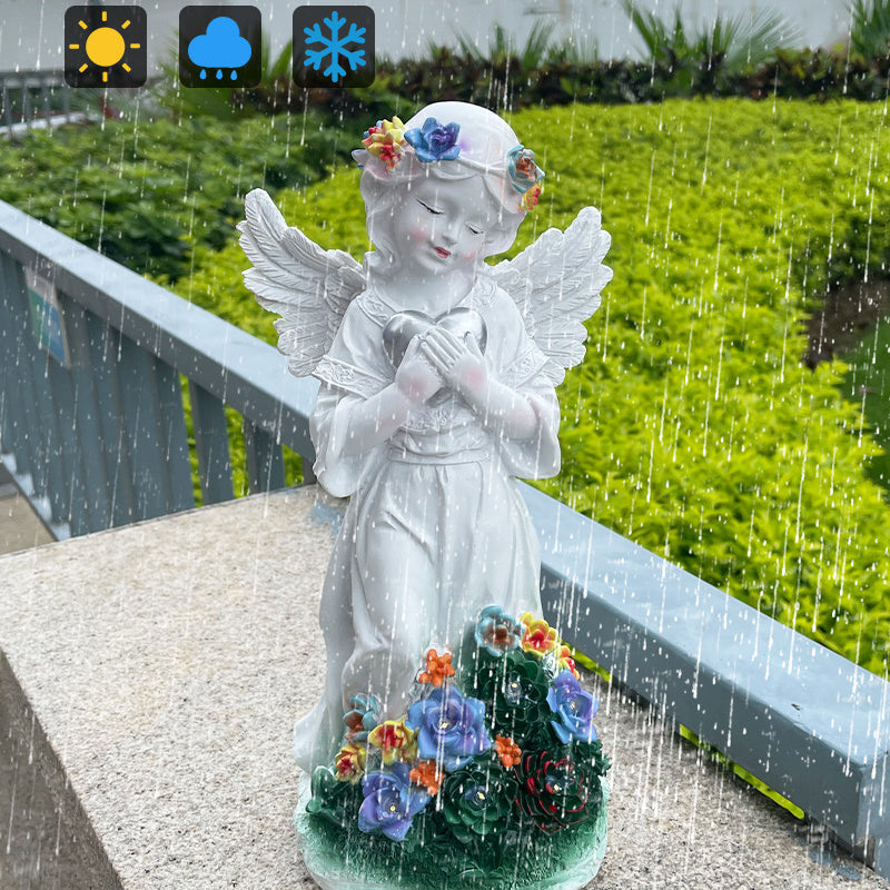 Nordic Praying Angel Statue Solar Resin Ornaments