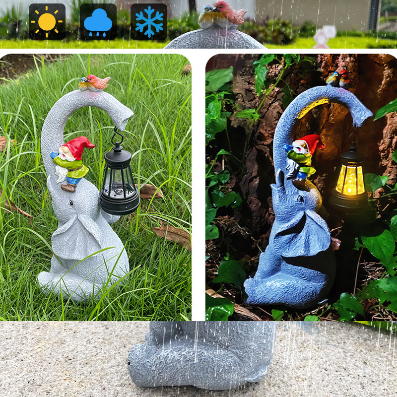 Solar Resin Elephant Elf Outdoor Light