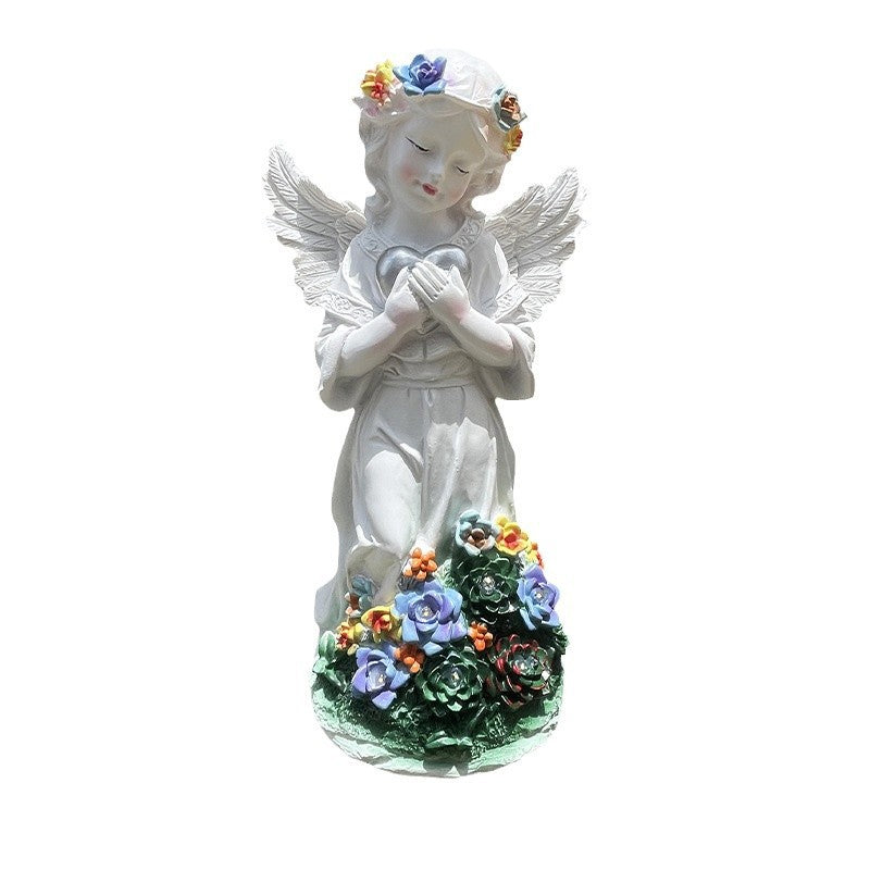 Nordic Praying Angel Statue Solar Resin Ornaments