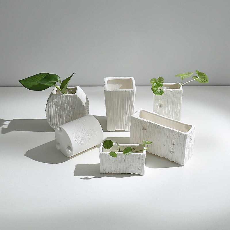 Simple plain fired hydroponic white porcelain flower pot