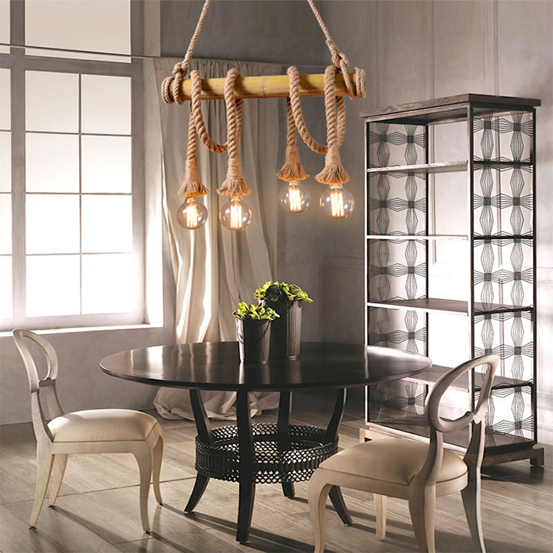 Retro hemp rope bamboo tube chandelier