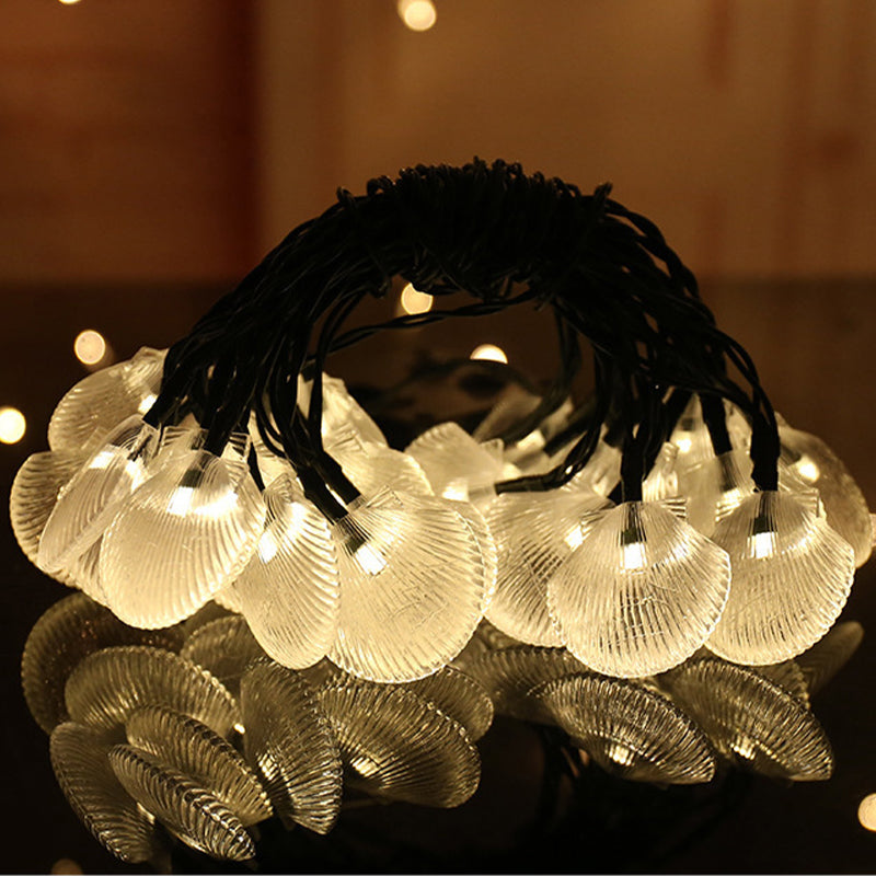 Solar-Powered LED Seashell String Lights