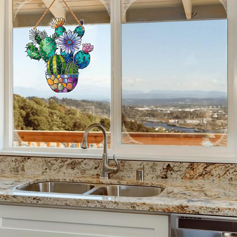 Cactus Potted Decorative Colored Acrylic Window Hanging