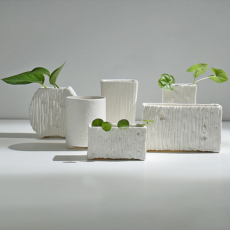 Simple plain fired hydroponic white porcelain flower pot