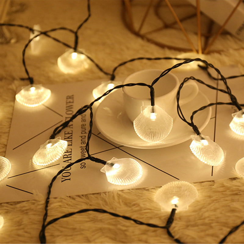 Solar-Powered LED Seashell String Lights