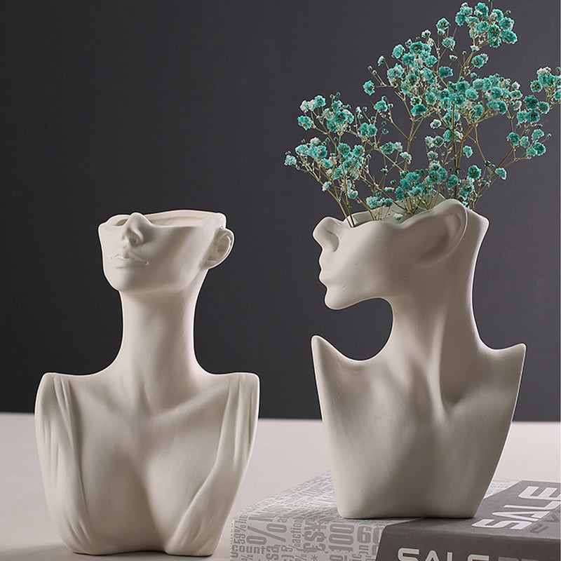 Human body ceramic dried flower vase bisque decoration