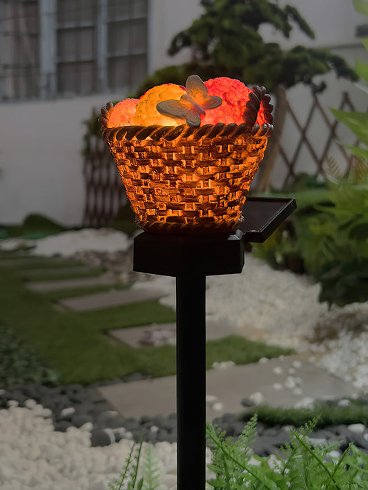 Solar powered flower basket ground mounted outdoor courtyard light