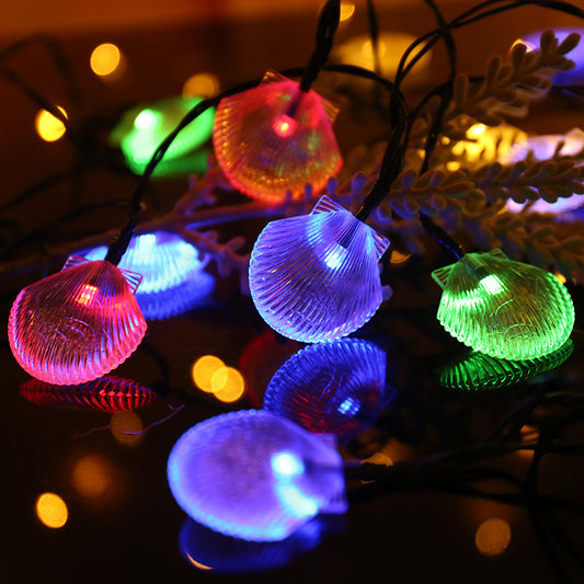 Solar-Powered LED Seashell String Lights