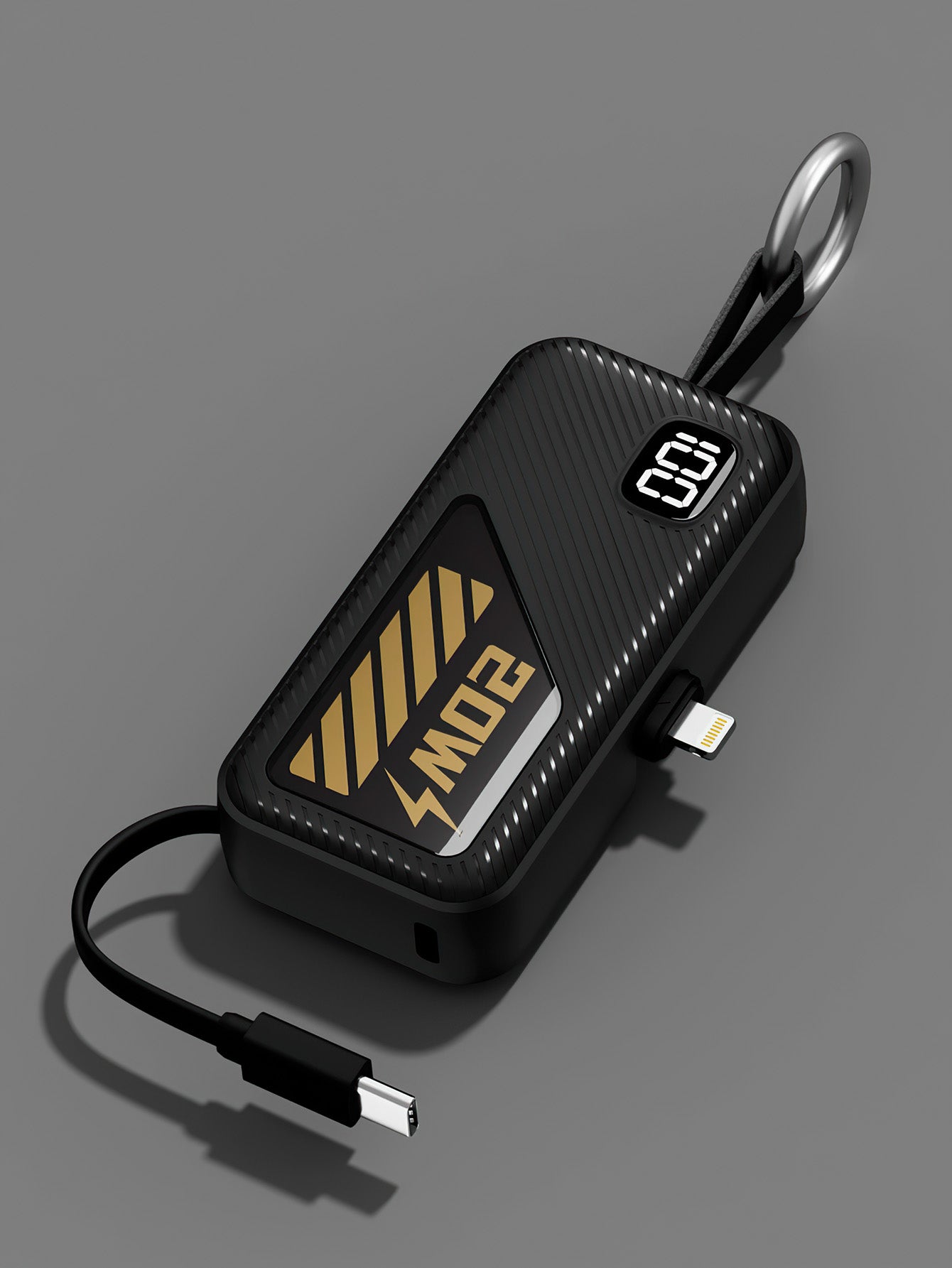 Mini Portable Power Bank Keychain with Built-in Charging Cable