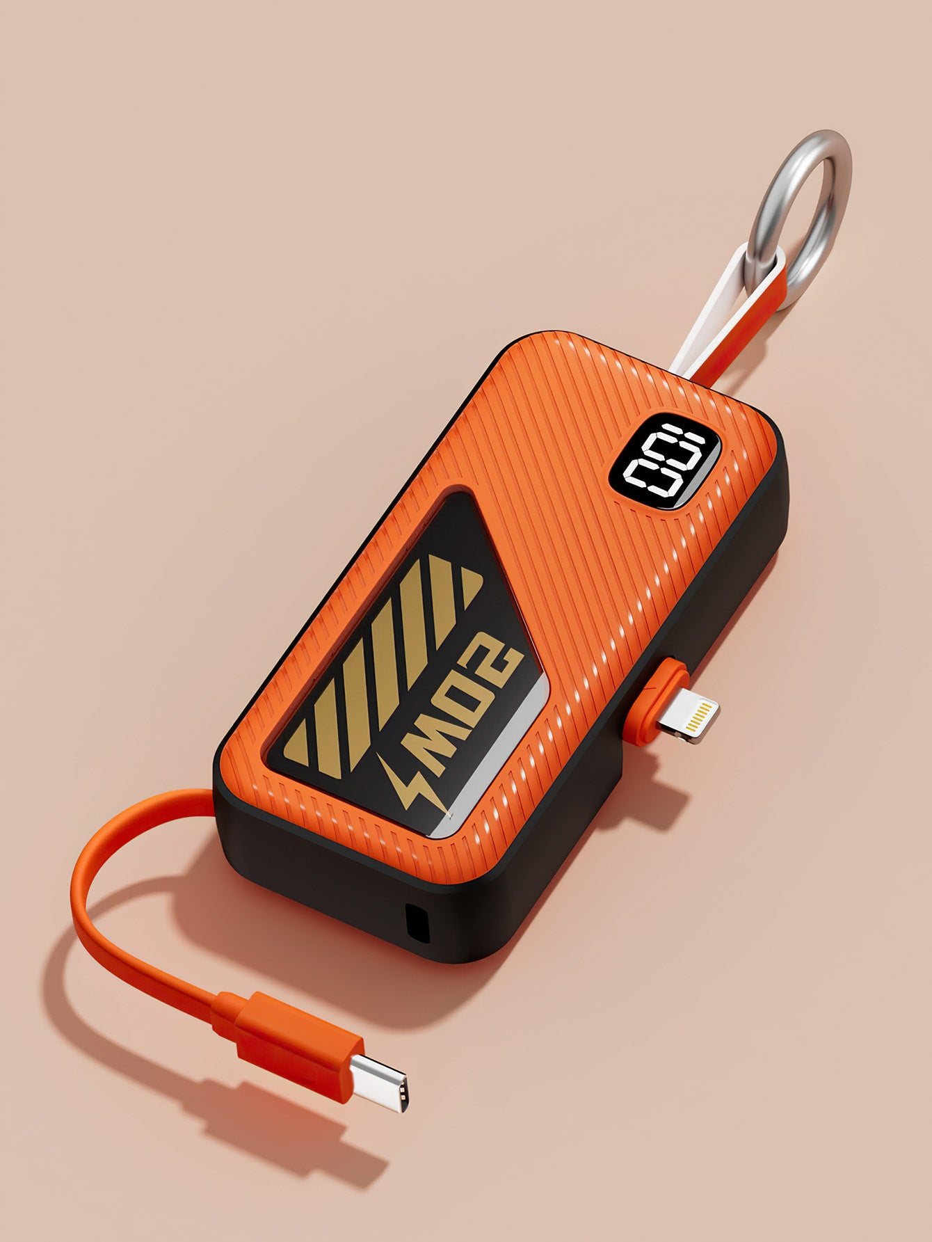 Mini Portable Power Bank Keychain with Built-in Charging Cable